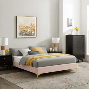 Modway Sutton Queen Performance Velvet Bed Frame in Pink