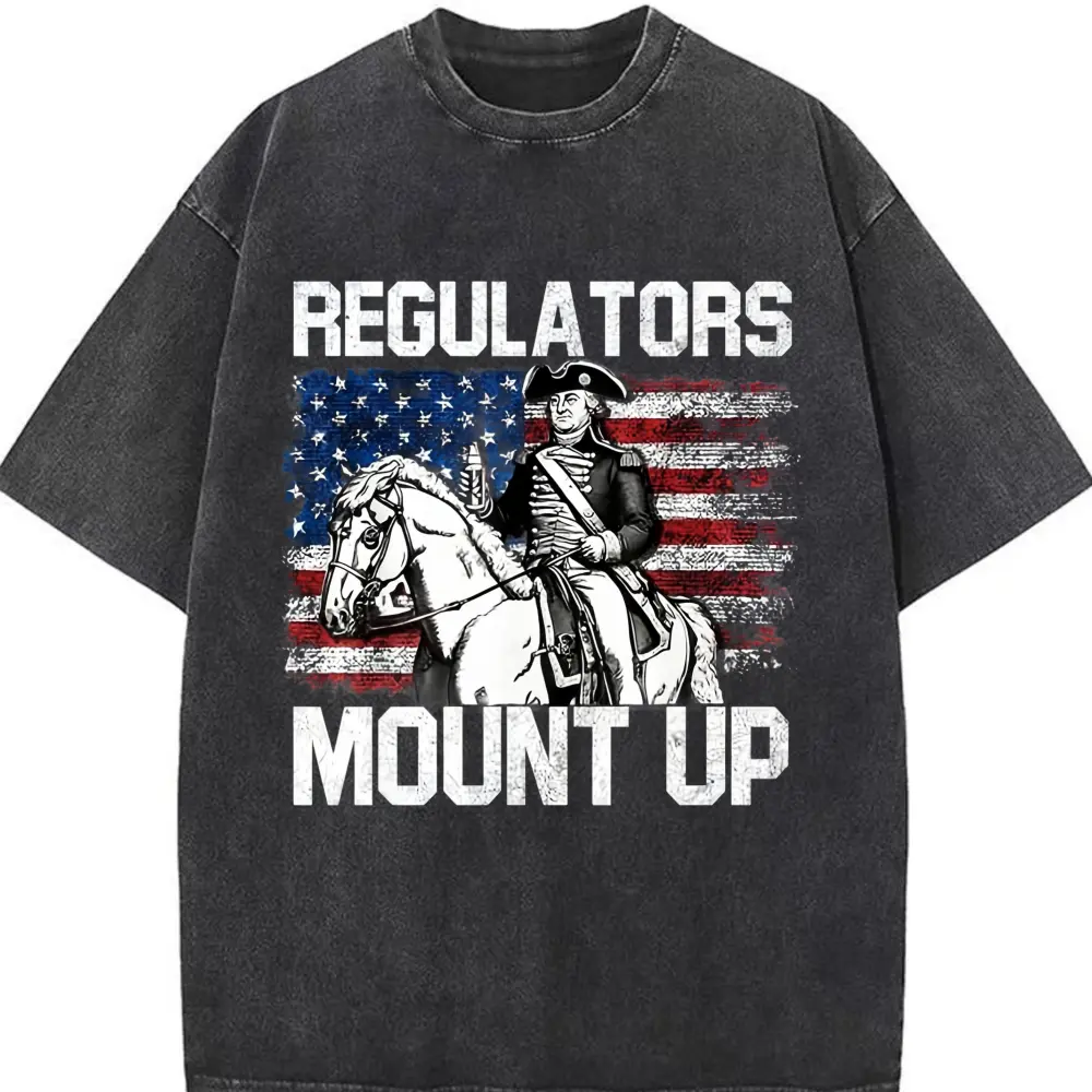 Men's Casual Vintage 1776 George Washington Round Neck Graphic T-Shirt, Oversized Pure Cotton Patriotic Top with Distressed Acid Wash, Machine Washable, Multi-Size, All-Season Menswear