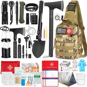 2026 Survival Kit, 262Pcs Survival Gear and Supplies with First Aid Kit Pouch and Crossbody Bag, Emergency Kit with Tent, Camping Axe Hammer, Survival Shovel w/Pick, Bug Out Bag Gifts for Men Women