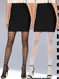 Women's Diamond Pattern Fishnet Stockings, Ultra-Thin Mesh, Daily Commute & Date Wear, 2 Pairs Pack