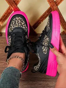 Women's Fashion Leopard Print Breathable Lightweight Low Top Skate Shoes Trendy Walking Patchwork Design Sneakers Perfect for Parties Gifts Travel Work fitness urban gym training sporty flexible durable
