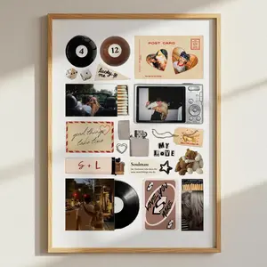 Retro Matchbox Collage Poster Custom Couple Photo Art Personalized Canva Template Aesthetic Anniversary Gift
