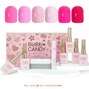 BUBU CANDY Valentine's Day Gel Nail Polish Set 15ml 6pcs Shimmery Pink Hema-Free with LED Light & Rubbing Strips DIY Manicure Kit for Women Girls Spring Festival 2026