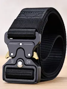 Men's Canvas Belt with Plastic Buckle, Comfortable and Durable Sports Waistband for Outdoor Activities, Fashionable Workwear Pants Accessory, Men Accessories