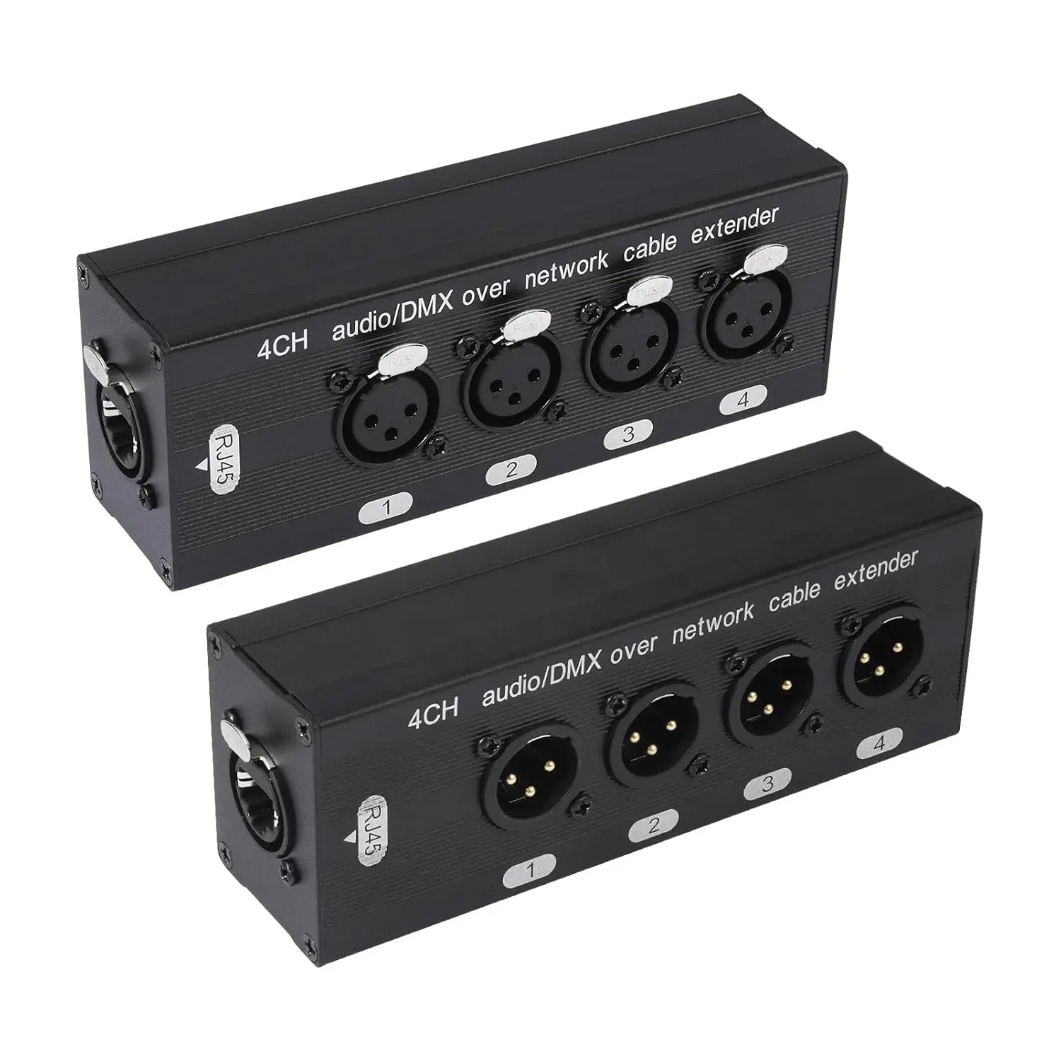 Metal 1-Pair 4-Channel XLR DMX RJ45 Ethernet Extender, Cat5/Cat6 Network Cable Transceiver Adapter for Audio, Stage/Lighting Signals, Live Stage Performance Use