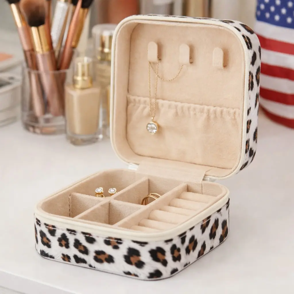 Stylish Leopard Print Jewelry Armoire Organizer Storage Box for Earrings and Rings, Perfect Gift for Holidays and Travel Essentials, Must-Have for Women Jewelry Boxes