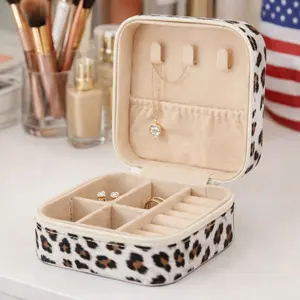 Stylish Leopard Print Jewelry Armoire Organizer Storage Box for Earrings and Rings, Perfect Gift for Holidays and Travel Essentials, Must-Have for Women