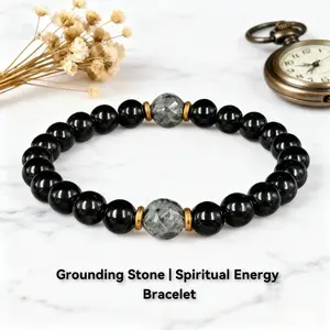 Obsidian & Black Tourmaline Healing Crystal Bracelet, Protection & Manifestation Grounding Stone Beaded Jewelry for Men Women, Ideal Gift for Christmas, Birthday, Mother's Day, Father's Day, Valentine's Day step mom