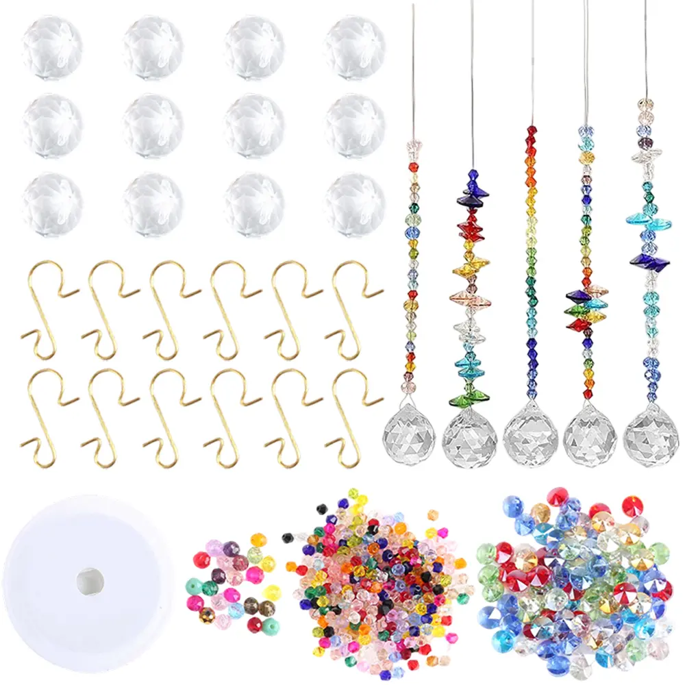 12PCS Colorful Crystals Glass Pendants Chandelier Suncatchers Prisms Hanging Ornament Crystal Pendants for Home, Office, Garden Decoration