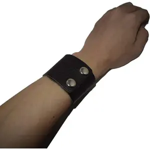 Men's Black Brown White 5cm Wide Leather Bracelet Two Rows of Buckles Wristband Cuff Bangle,Length:23cm