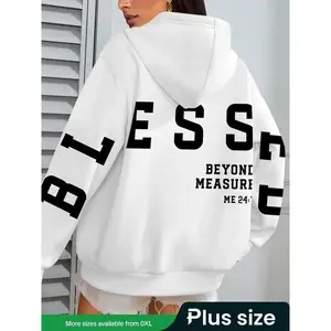 [Plus Size] Letter Print Drawstring Hoodie,?Trendy?Casual Long Sleeve Hooded Sweatshirt for Daily Wear, Women's Clothing for Spring