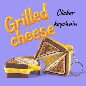 Grilled Cheese Clicker Keychain | Cute Fidget Toy | Sensory Stress Relief | Food Keychain | Kawaii Bag Charm | 3D Printed Mini Gift