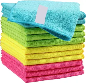 Microfiber Cleaning Cloth 12 Pack 4 Color Assorted 11.5"X11.5" Green Blue Yellow Pink Lightweight Soft Lint-Free Effective Cleaning