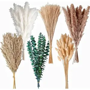 110 PCS of Boho Pampas Grass Decor, Naturally Dried Pompas, Bunny Tails Dried Flowers, and dried eucalyptus.Perfect for Weddings, Boho Party Decorations, and Table Decor.