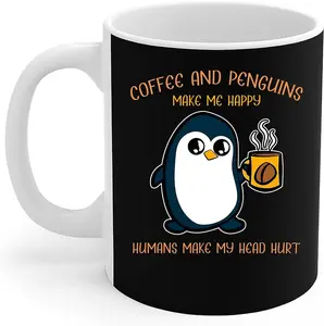 Coffee And Penguins Mug Coffee And Penguins Make Me Happy Cute Penguin Gift Coffee Mug 11oz