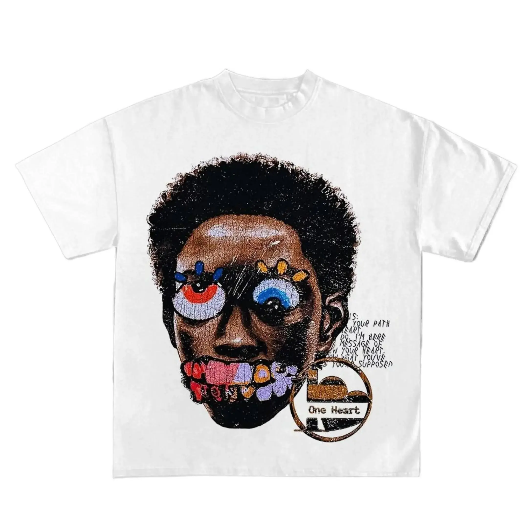 Multi-element T-Shirt Vintage Graphic Rap Hip Hop Merch Concert Y2k Streetwear,Unisex Abstract Portrait Art Graphic T-Shirt, Colorful Face Doodle Print Crew Neck Short Sleeve Tee, Casual Cotton Top for Streetwear Lovers, White Artistic Statement Shirt for