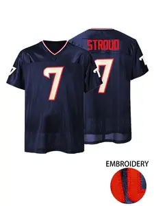 Men's Embroidered Football Jersey,Houston #7 Rugby Jersey, V Neck Embroidered Pullover, Breathable Loose Fit Short Sleeve Top, Unisex Casual Wear, Sports Top