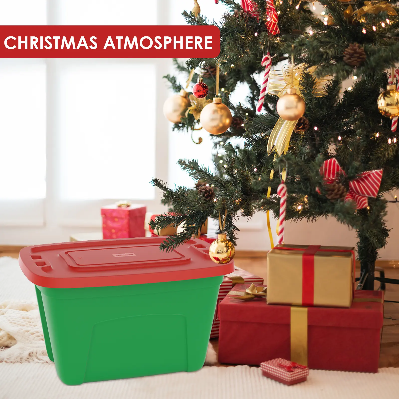 SIMPLYKLEEN 4-Pack Christmas Storage Totes with Lids (Red/Green), 18-Gallon (72-Quart) Organization Bins, 25.50" x 17.00" x 15.25", Holiday Organizer, Plastic Storage Container Made in the USA Folding Storage Bin Home Organizer