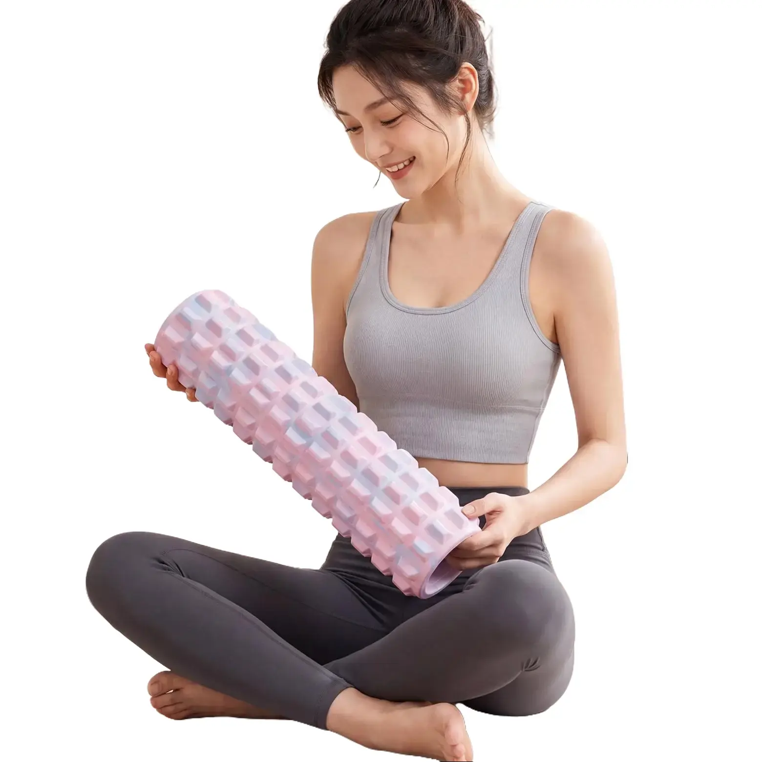 Yoga Foam Roller for Home Gym Workout Fitness Deep Tissue Massage 17.7 Inch Textured Massager for Myofascial