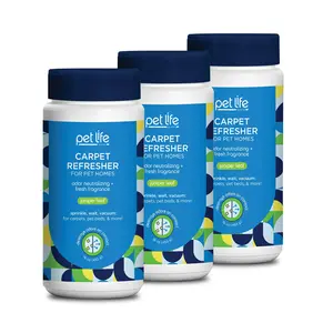 Pet Life Carpet Refresher and Deodorizer Powder - Pet Safe Plant-Based Juniper Leaf Scent 16oz Pack of 3 Made in USA