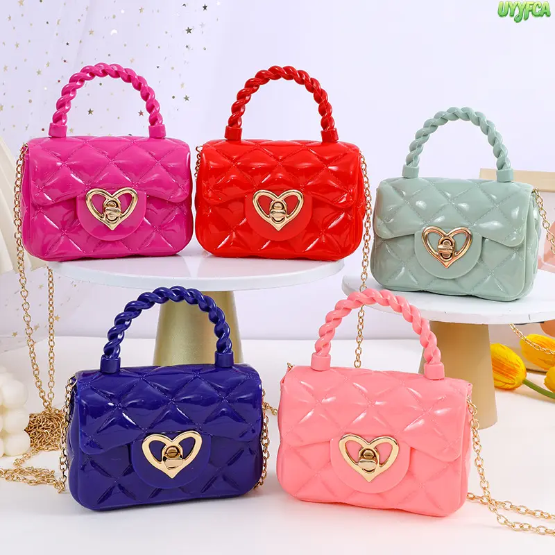 Mini Fashion Candy Color Handbag,Purse Toddler Handbag, Twist Handle Crossbody Bag with Gold Heart Lock, Waterproof Glossy Toddler Handbag with Detachable Chain Strap, Ideal for 1-4 Year Old Girls Daily Wear, Birthday Gift,Beach vacation,Summervibes