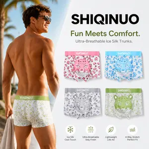 SHIQINUO Men's Boxer Briefs 4-Pack, Breathable Ice Silk, No Ride-Up, 3D Pouch - Cooling Tagless Underwear, Anti-Chafing Moisture Wicking Trunks with Fun Animal Prints, Lightweight Stretch Fabric for Everyday Comfort and Active Wear