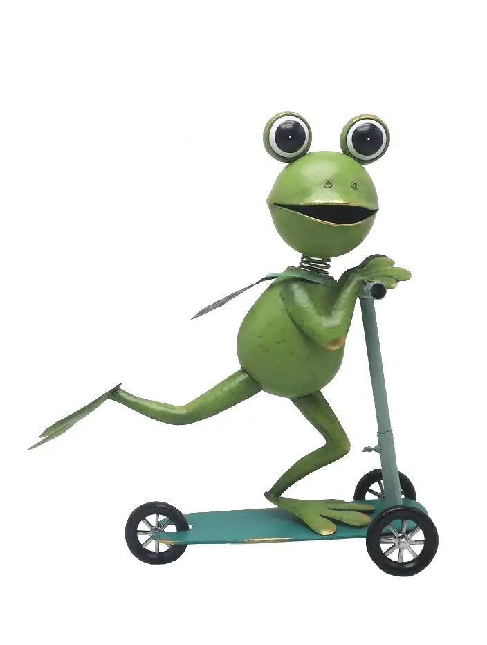 Continental Art Center 24048D Metal Green Frog Garden Statue Riding a Scooter, Outdoor Yard Art Decoration