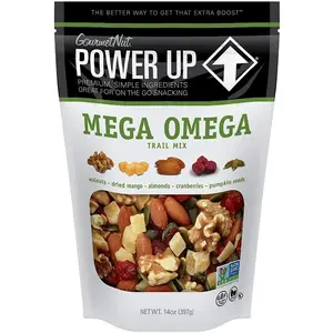 GourmetNut Power Up Mega Omega Trail Mix 26 oz Non-GMO Antioxidant-Rich Snack Blend with Walnuts Almonds Dried Mango Cranberries & Pumpkin Seeds Natural Sweet On-The-Go Snacking Dry