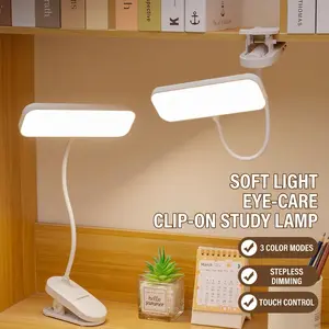 Clip on Lamp Battery Rechargeable Desk Lamp with Clamp LED Desk Light Cordless Clip on Reading Lights for Bed Headboard Bedside Table Soft Light Eye Care 3 Color Modes Stepless Dimming Touch Control