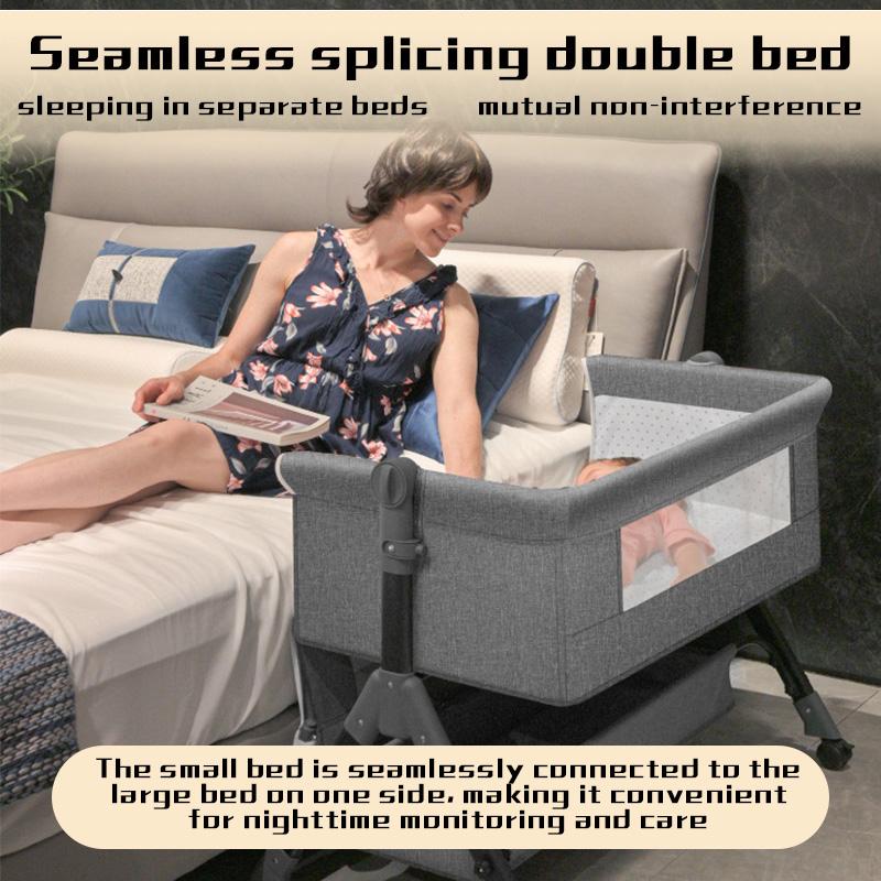 Bedside Bassinet Baby Crib, Baby Bassinets Bedside Sleeper with Large Curvature Cradle, Height Adjustable, Movable Bedside Crib with Mosquito Net and Wheels, Load-Bearing 22.04 Pounds 1 Set