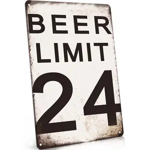 Beer Limit 24 Aluminum Sign, Flat Vintage Funny Bar Wall Decor, Retro Drinking Humor Design, Perfect for Home Bar, Garage & Man Cave, 8x12 Inch, Great Hilarious Gift for Beer Lovers & Party Fans, Trendy Viral Retro Drinking Vibe Decoration