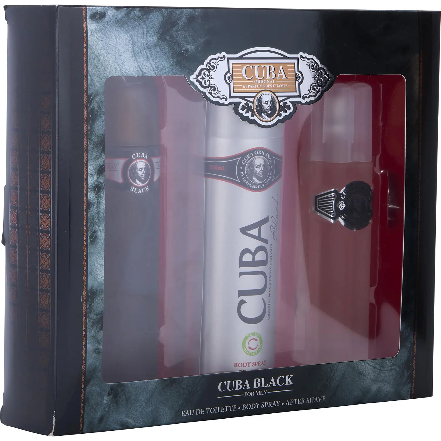 Cuba Black Set-Edt Spray 3.3 Oz & Aftershave Spray 3.3 Oz & Body Spray 6.6 Oz For Men