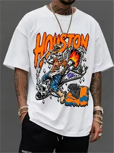 Men's Pure Cotton Gothic Skull Pattern T-shirt- Y2K Street Hip-hop Style Religious Symbol Round Neck Short Sleeved Casual Summer Top, Machine Washable Dark Aesthetic Trend Men's Clothing- Suitable for Daily Wear- Valentine's Day- White Gothi