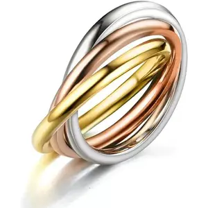 Interlocked Rolling  Fidget Ring for Women Men Stainless Steel  Siver Rose Triple Row Rolling Interlocking Statement Finger Rings   Band Stacking Fashion Promise
