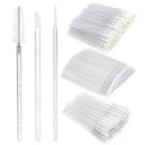 300PCS Crystal Eyelash Extension Supplies Kit, 100PCS Disposable Lip Wands, 100PCS Mascara Brush Applicators, 100PCS Glitter Micro Swabs for Eyebrow, Eyelash Extension and Makeup Kits (white）