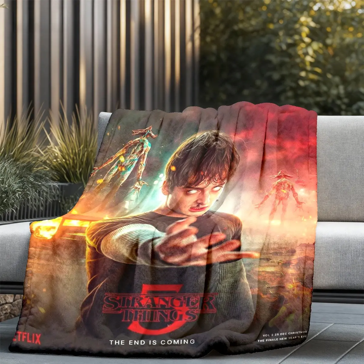 Stranger Things Season 5 Theme Flannel Blanket, Large Soft