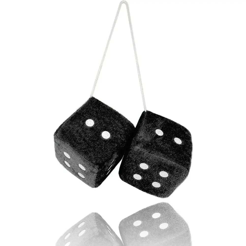 2.75” Black Fuzzy Plush Dice, Classic Vintage 80’s Nostalgic Car Dice, Car Interior Accessories for Automotive Interior Mirrors
