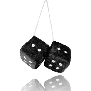 Pair 2.75” Black Fuzzy Plush Dice Classic Vintage [Nostalgic 80’s Fuzzy Car Dice For Automotive Interior Mirrors]