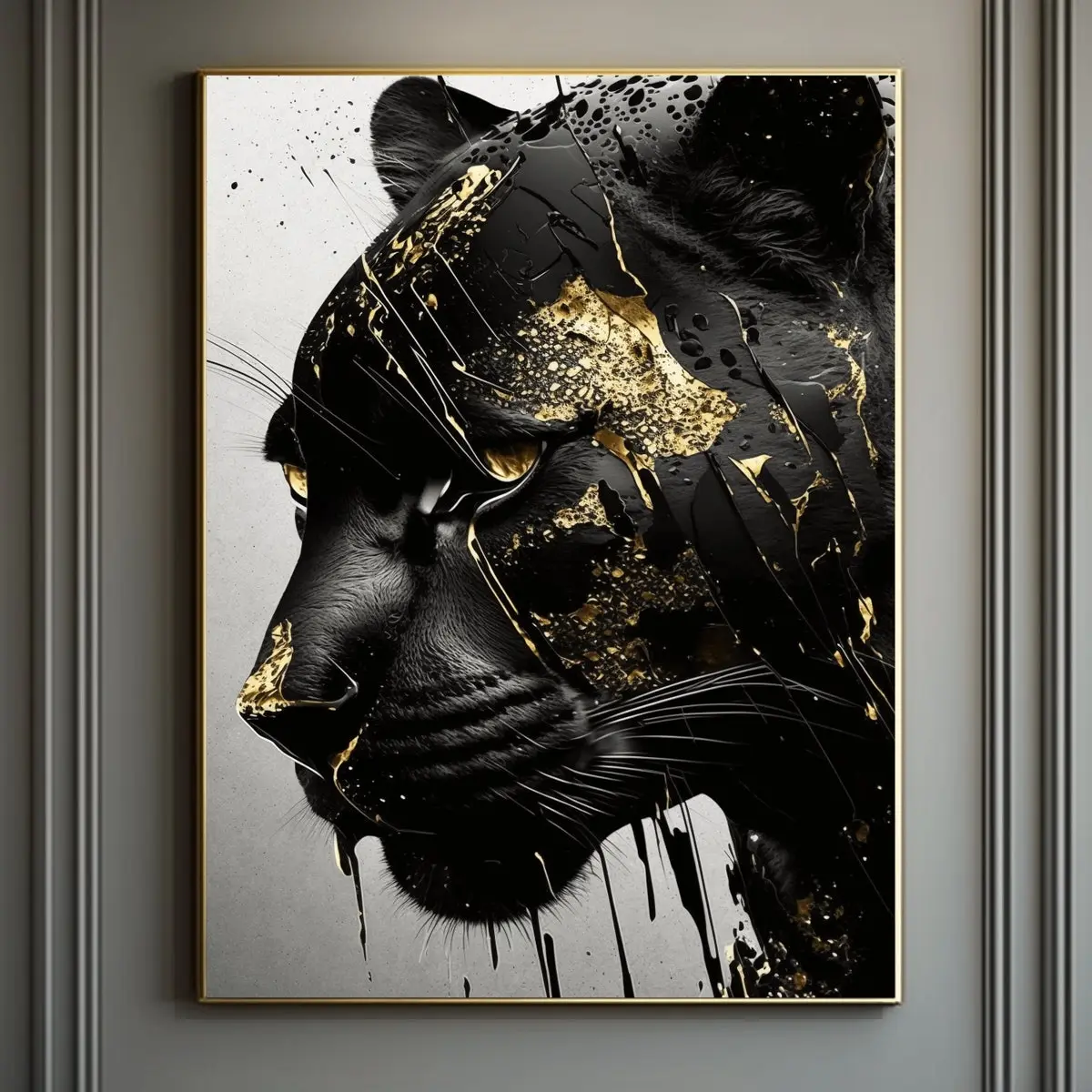 Black Panther Poster Abstract Wall Art, Black and Gold, Abstract Wall Art , Panther Painting, Large Wall Art(Poster only frameless) Wall Art Canvas Decor
