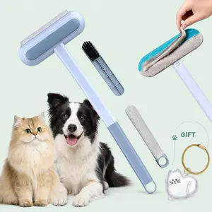 Multifunctional pet hair remover | Long handle for no bending + washable brush head + crevice cleaning brush — one-click removal of dog hair throughout the home, no consumables needed and less hassle