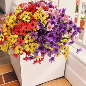 Artificial Mums Flowers for Outdoors, 16 Bundles UV Resistant Fake Plastic Colorful Mix Flowers for Patio Porch Spring Summer Decor