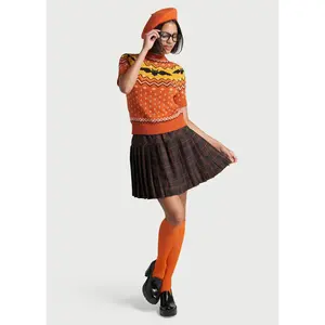 ModCloth It Be Like Bat Short Sleeve Pullover Sweater 100% Cotton Knit - Orange Fair Isle Halloween Print (XS-4X)