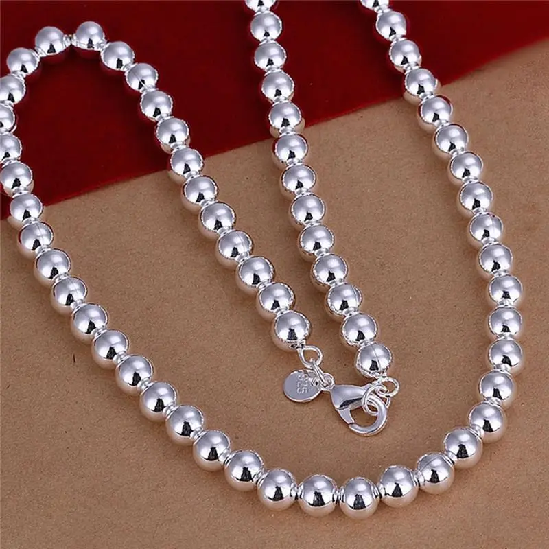925 Sterling Silver Plated Necklace Hollow Beads Balls 20 Inches 8MM Lobster B20