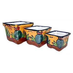Talavera Hand-Painted Pottery Planters - Set of 3 (Cactus 2.8")