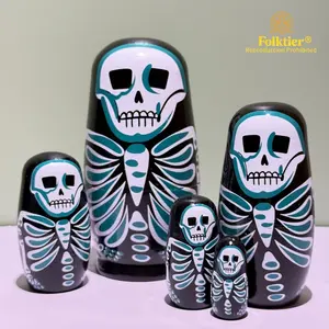 1 Set Russian Nesting Dolls, Skull Matryoshka Dolls, Wooden Educational Toys for Kids, Crafts & Collectible Souvenirs, Ideal Gifts for Christmas Halloween Easter Thanksgiving Valentine's Day Ramadan New Year Birthday Party Wedding.