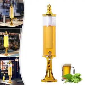 Portable Beer Tower Dispenser 3L Capacity Party Dispenser with Ice Column LED Lights for Camping Barbecue Outdoor Gatherings Gold Mini Keg Draft Beer System