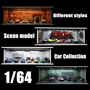 1/64 1:43 Scale Diorama Car Garage Model LED Lighting City Car Parking Lot Model 1/64 Scale Die-Cast Model Car Display Case Scene Display Building Model Collections Toy Gift
