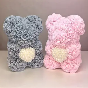 1pc Artificial Rose Flower Bear - Eternal Flower Rose Bear - Pearl Heart Rose Bear For Christmas, Valentine's Day, Mother's Day Anniversary Gift (Without Box), Collectible Gifts, Decorative Flowers, Rose Flower Design