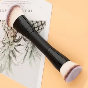 Double-ended makeup brush - angled contour and flat foundation brush, suitable for BB cream, liquid foundation, seamless blending, concealing and contouring (professional makeup brush set)