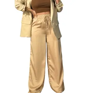 Satin Pants with Drawstring - Satin Trousers featuring an Elastic Waistband and Drawstring Feature Comfort Fit Bottom Adjustable